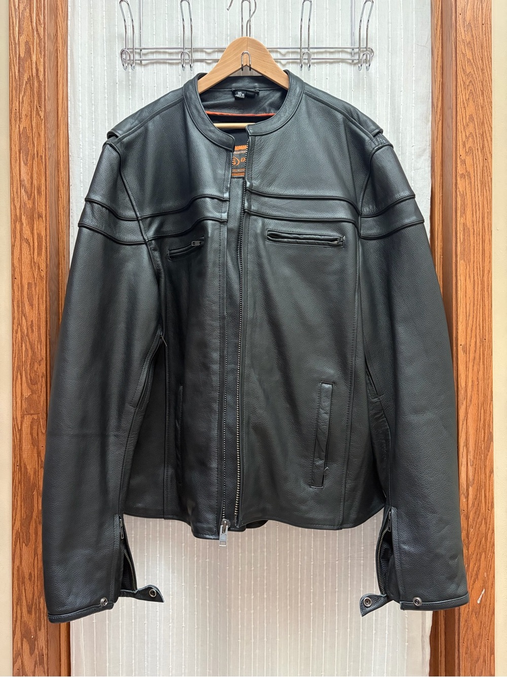 Daniel Smart Men Black Leather Motorcycle Jacket Pitbull Patch 3XL Tall